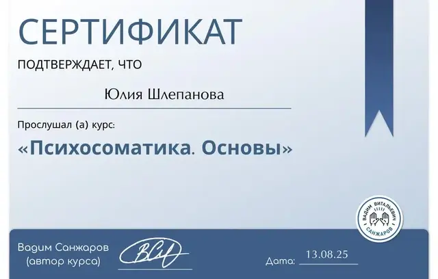 Сертификат Вадим Санжаров